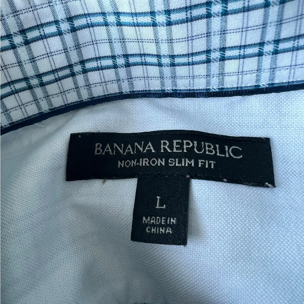 Banana Republic Non-iron slim fit long sleeve dress shirt Blue plaid‎ Size Large